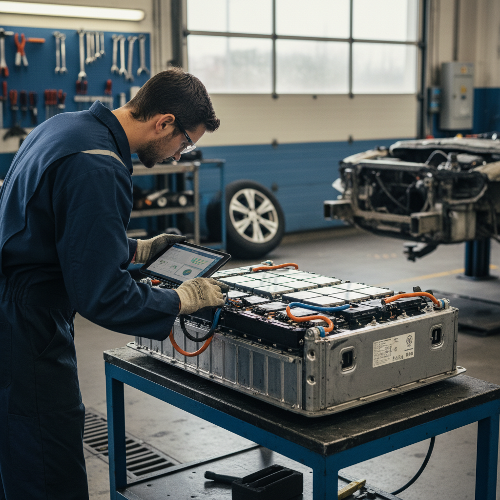 Técnico inspeccionando una batería de vehículo eléctrico